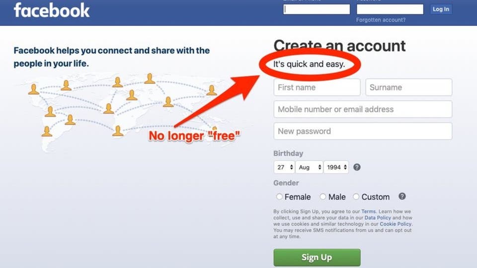 فيسبوك تتخلى عن شعار صفحتها بأن الخدمة مجانية